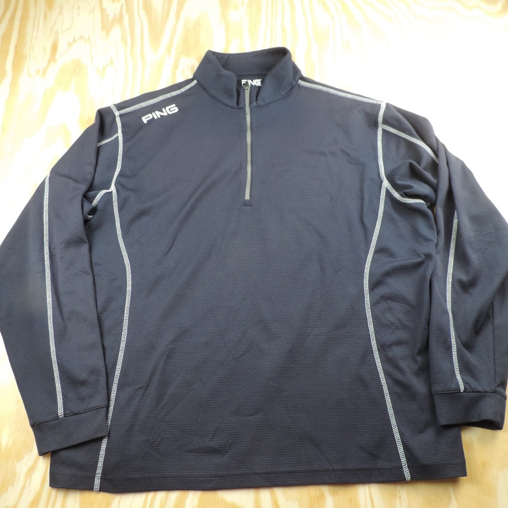 Ping Performance Mens XL Navy Quarter Zip Golf Pullover Mesh Long Sleeve Shirt